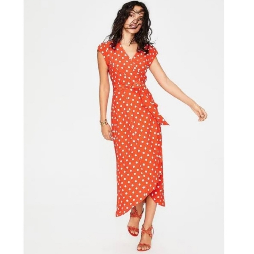 Boden Antonia Polka Dot Red White Wrap Dress